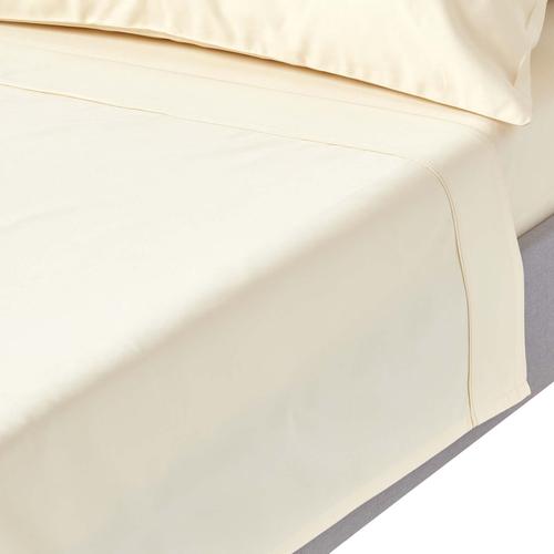 Drap Plat Uni 100% Coton Égyptien 1000 Fils Crème 230 X 255 Cm