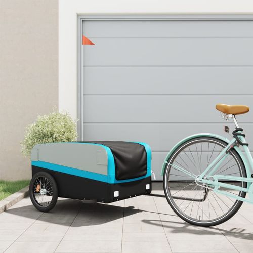 Vidaxl Remorque De Vélo Noir Et Bleu 45 Kg Fer