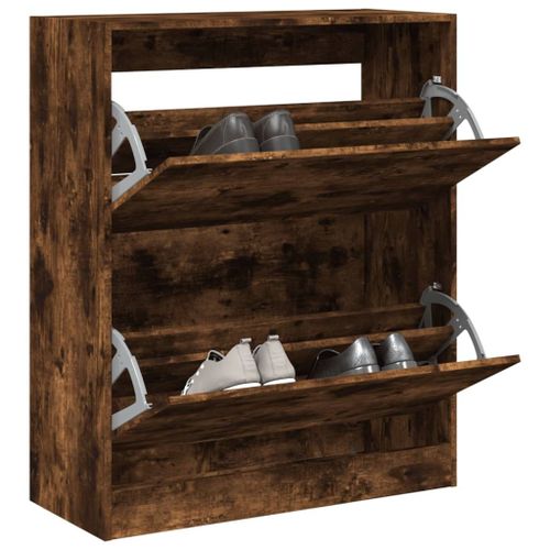 Vidaxl Armoire À Chaussures Chêne Fumé 80x34x96,5 Cm Bois D'ingénierie