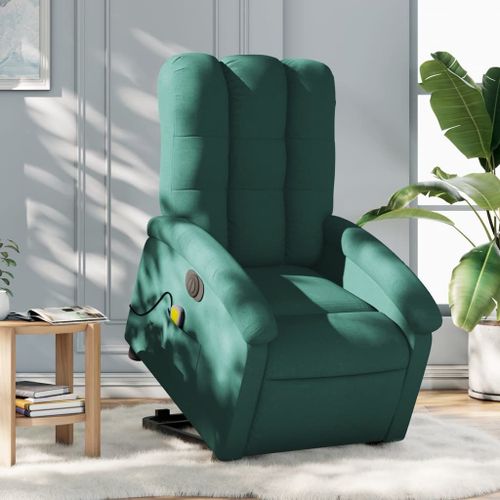 Vidaxl Fauteuil Inclinable De Massage Électrique Vert Foncé Tissu