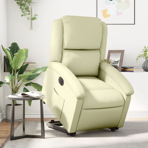 Vidaxl Fauteuil Inclinable Électrique Crème Cuir Véritable