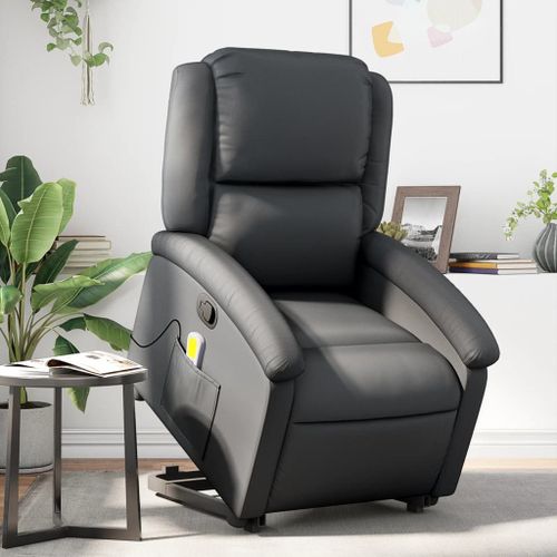 Vidaxl Fauteuil Inclinable De Massage Noir Cuir Véritable