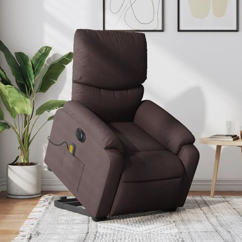 Vidaxl Fauteuil Inclinable De Massage Électrique Marron Foncé Tissu