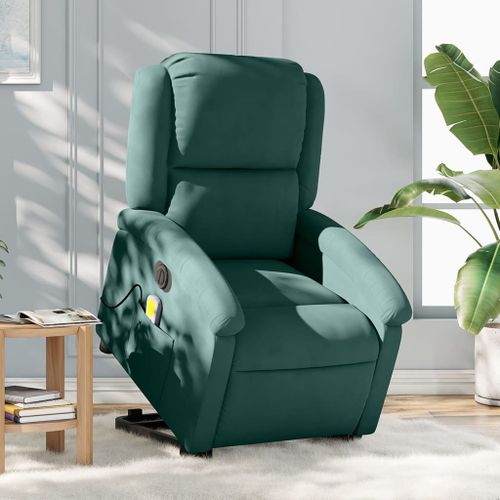 Vidaxl Fauteuil Inclinable De Massage Électrique Vert Foncé Velours