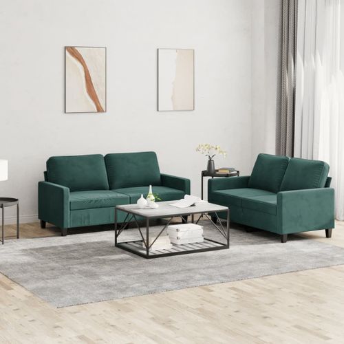 Vidaxl Ensemble De Canapés 2 Pcs Avec Coussins Vert Foncé Velours