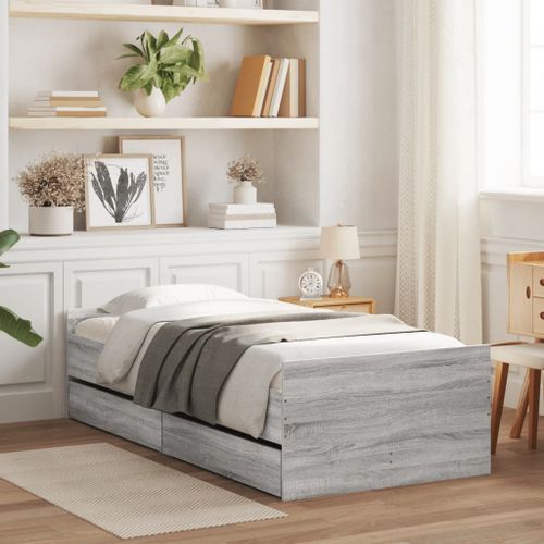 Vidaxl Cadre De Lit Avec Tiroirs Sans Matelas Sonoma Gris 100x200 Cm