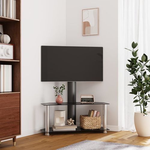 Vidaxl Meuble Tv D'angle 2 Niveaux Pour 32-70 Pouces Noir Argenté