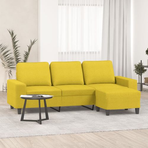 Vidaxl Canapé À 3 Places Avec Repose-Pieds Jaune Clair 180 Cm Tissu
