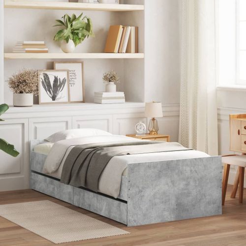 Vidaxl Cadre De Lit Avec Tiroirs Sans Matelas Gris Béton 90x200 Cm