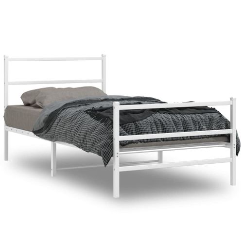 Vidaxl Cadre De Lit Métal Sans Matelas Et Pied De Lit Blanc 100x190 Cm