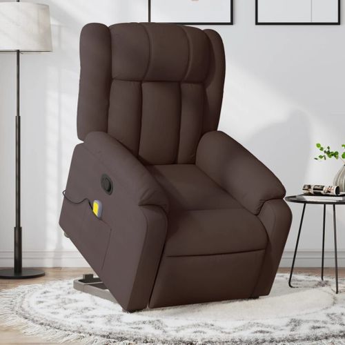 Vidaxl Fauteuil Inclinable De Massage Marron Foncé Tissu