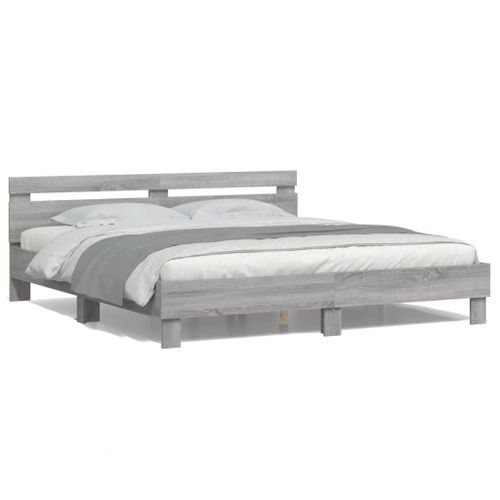 Vidaxl Cadre De Lit Avec Tête De Lit Et Led Sonoma Gris 160x200 Cm