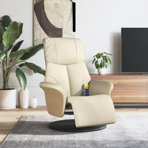 Vidaxl Fauteuil Inclinable De Massage Et Repose-Pieds Crème Similicuir