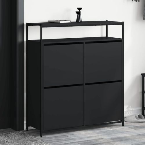 Vidaxl Armoire À Chaussures 4 Tiroirs Rabattables Noir 100x34x112 Cm