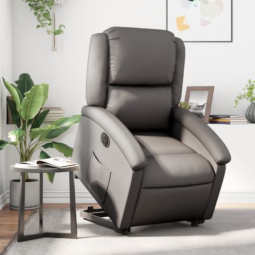Vidaxl Fauteuil Inclinable Électrique Gris Cuir Véritable