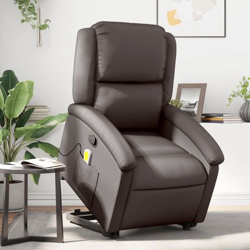 Vidaxl Fauteuil Inclinable De Massage Marron Foncé Cuir Véritable