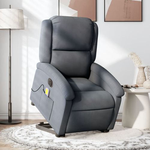 Vidaxl Fauteuil Inclinable De Massage Électrique Gris Foncé Velours