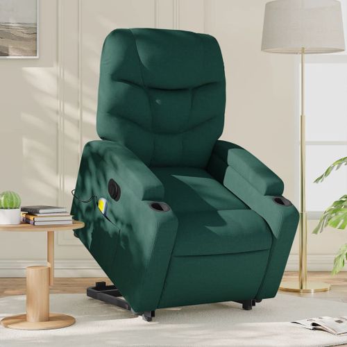 Vidaxl Fauteuil Inclinable De Massage Électrique Vert Foncé Tissu