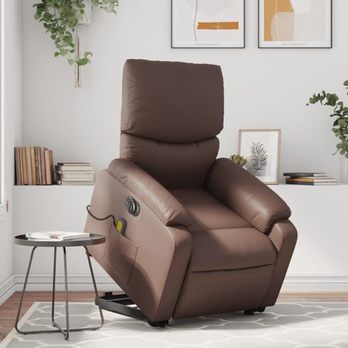 Vidaxl Fauteuil Inclinable De Massage Électrique Marron Similicuir