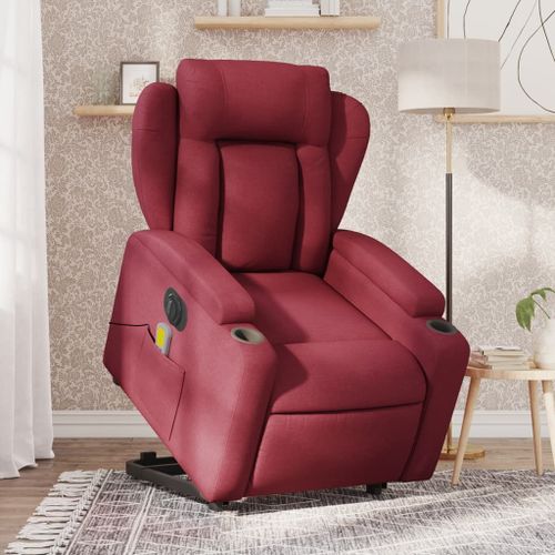 Vidaxl Fauteuil Inclinable De Massage Électrique Rouge Bordeaux Tissu