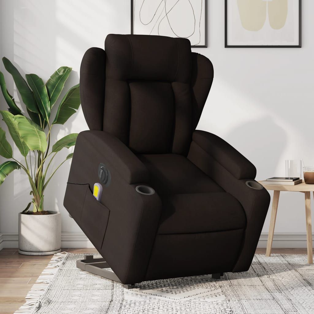 Vidaxl Fauteuil Inclinable De Massage Électrique Marron Foncé Tissu