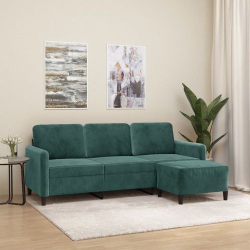 Vidaxl Canapé À 3 Places Avec Repose-Pieds Vert Foncé 180 Cm Velours