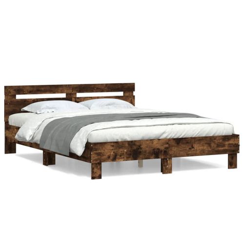 Vidaxl Cadre De Lit Avec Tête De Lit Chêne Fumé 140x190 Cm