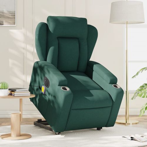 Vidaxl Fauteuil Inclinable De Massage Électrique Vert Foncé Tissu