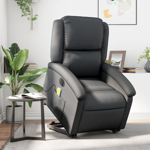 Vidaxl Fauteuil Inclinable De Massage Électrique Noir Cuir Véritable