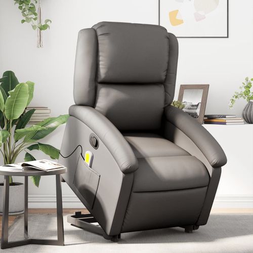 Vidaxl Fauteuil Inclinable De Massage Gris Cuir Véritable