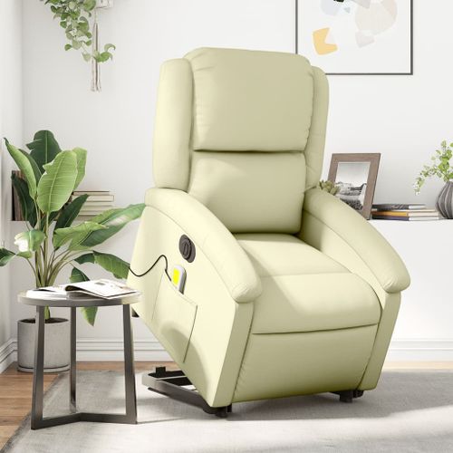 Vidaxl Fauteuil Inclinable De Massage Électrique Crème Cuir Véritable