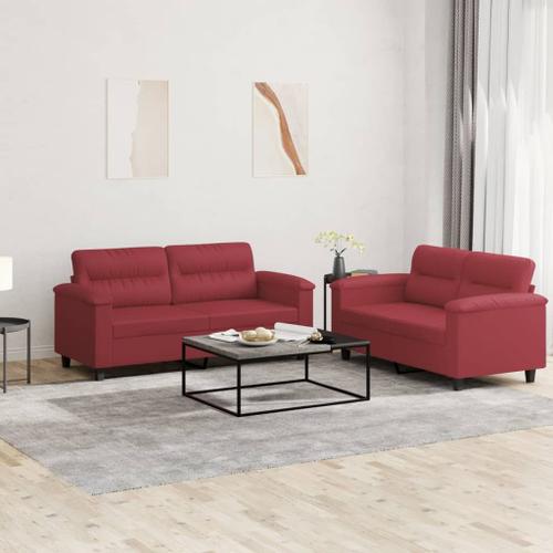 Vidaxl Ensemble De Canapés 2 Pcs Et Coussins Rouge Bordeaux Similicuir