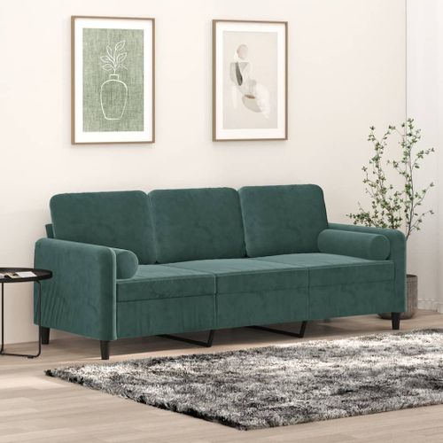 Vidaxl Canapé 3 Places Avec Oreillers Vert Foncé 180 Cm Velours