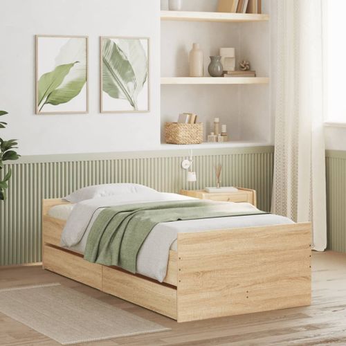 Vidaxl Cadre De Lit Avec Tiroirs Sans Matelas Chêne Sonoma 100x200 Cm