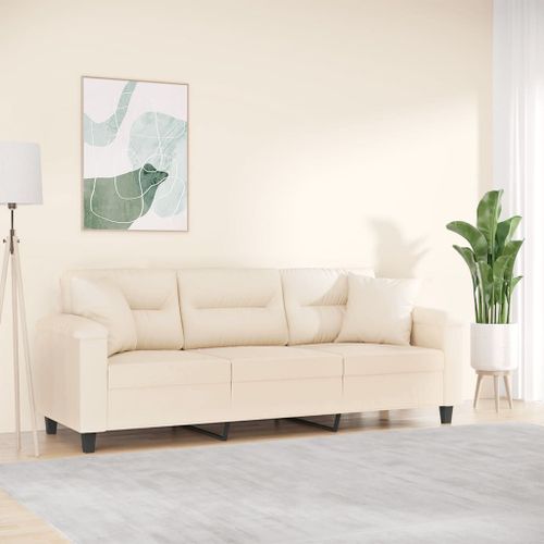 Vidaxl Canapé 3 Places Avec Oreillers Beige 180 Cm Tissu Microfibre