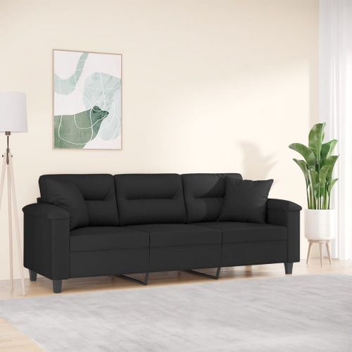 Vidaxl Canapé 3 Places Avec Oreillers Noir 180 Cm Tissu Microfibre