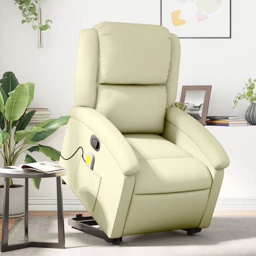Vidaxl Fauteuil Inclinable De Massage Crème Cuir Véritable