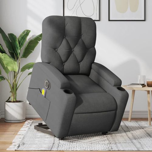 Vidaxl Fauteuil Inclinable De Massage Électrique Gris Foncé Tissu