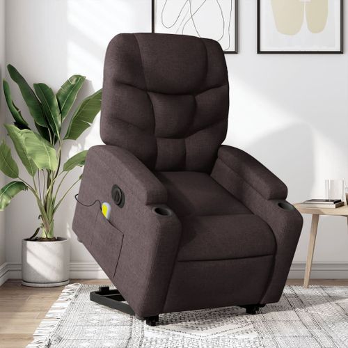 Vidaxl Fauteuil Inclinable De Massage Électrique Marron Foncé Tissu