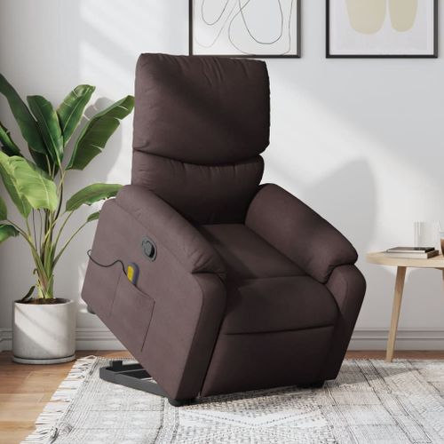 Vidaxl Fauteuil Inclinable De Massage Marron Foncé Tissu