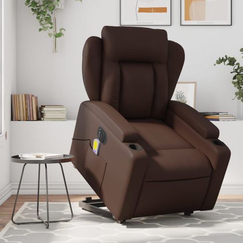 Vidaxl Fauteuil Inclinable De Massage Électrique Marron Similicuir