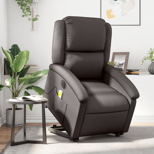 Vidaxl Fauteuil Inclinable De Massage Électrique Marron Foncé