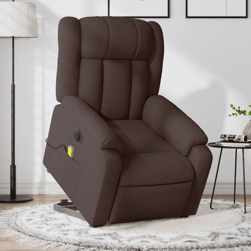 Vidaxl Fauteuil Inclinable De Massage Électrique Marron Foncé Tissu