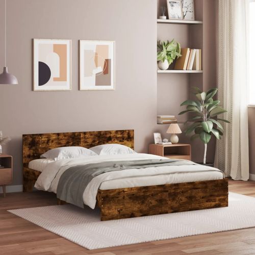 Vidaxl Cadre De Lit Avec Tête De Lit Chêne Fumé 150x200 Cm