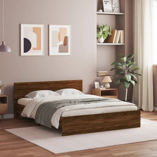 Vidaxl Cadre De Lit Avec Tête De Lit Chêne Marron 150x200 Cm