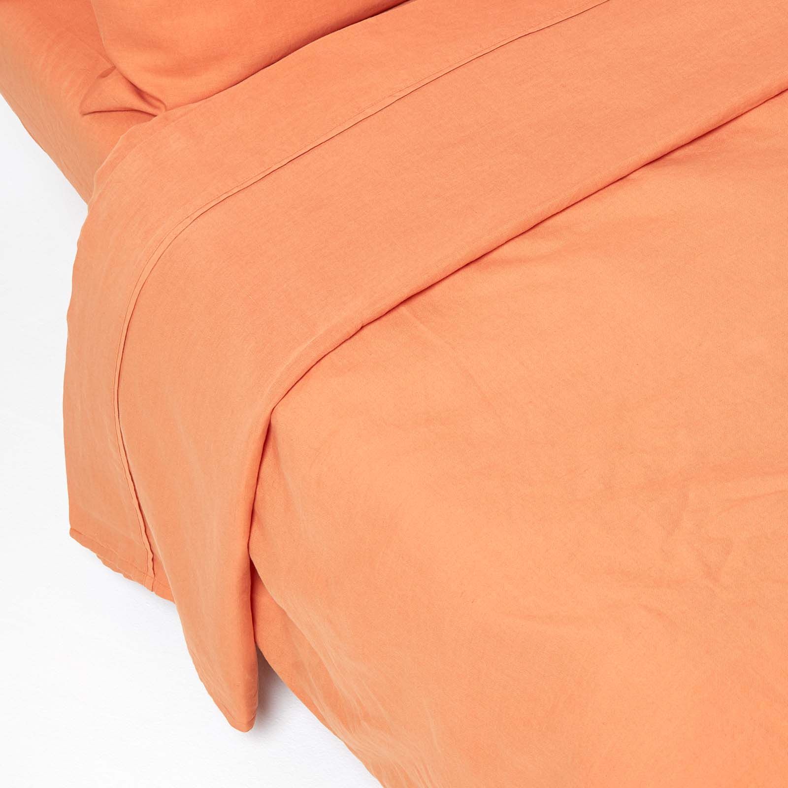 Drap Plat En Lin Lavé Orange - 230 X 255 Cm