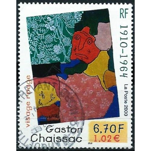 France 2000, Beau Timbre Yvert 3350, Tableau De Gaston Chaissac, "Visage Rouge", Oblitéré, Tbe.