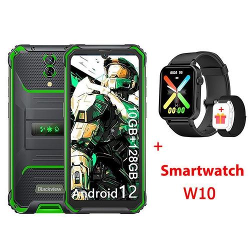 Blackview BV7200 Téléphone Portable Incassable 4G 6.1" 10Go+128Go 50MP+8MP 5180mAh Vert avec Smartwatch Blackview W10(Noir)