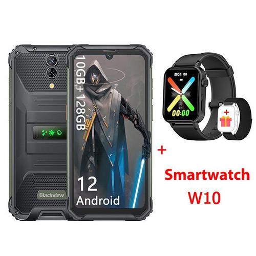 Blackview BV7200 Téléphone Portable Incassable 4G 6.1" 10Go+128Go 50MP+8MP 5180mAh Noir avec Smartwatch Blackview W10(Noir)
