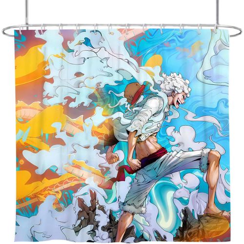 Rideau De Douche Anime One Piece Gear 5 Luffy, Pour Décoration De Salle De Bain, Rideau De Douche Anime Étanche Avec 12 Crochets